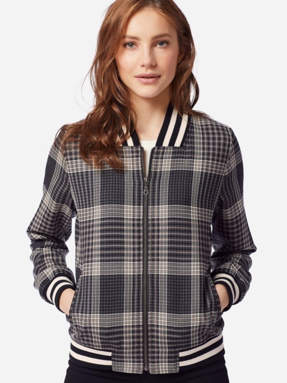 Pendleton 100% virgin wool grey plaid bomber jacket coat xs or xxs worn once! EU